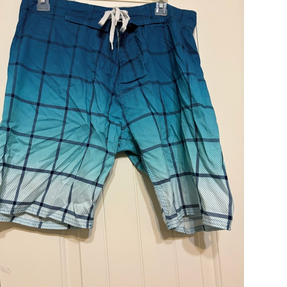 Old Navy Mens Blue Ombre Windowpane Check Board Shorts Swim Trunks Medium Velcro